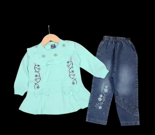 Girls Frock with blue embroidered pant — Baby kids clothing